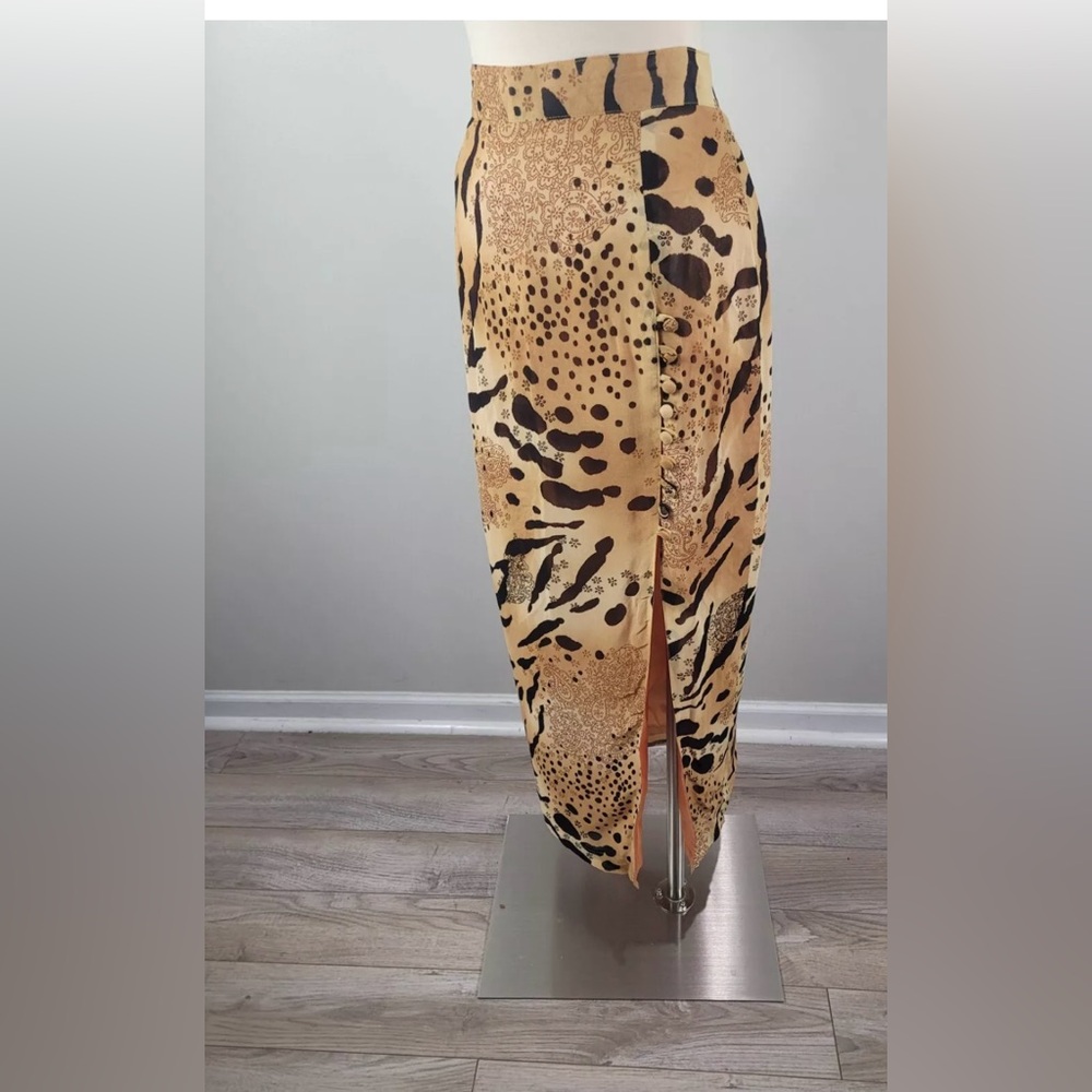 Cache Retro Chic Vintage Animal Print Chiffon Maxi Skirt S Size L.